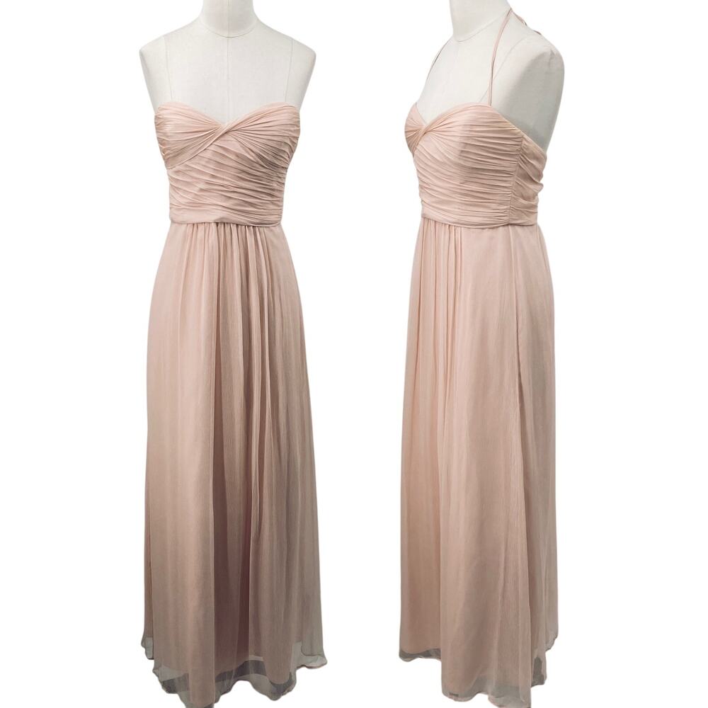 Amsale Silk Gown Pleated Bodice Halter Strapless Light Blush Pink Womens 0